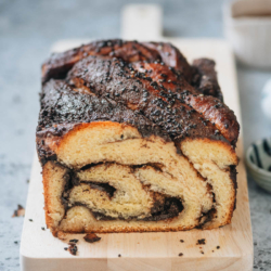 This Black Sesame Babka is an indulgent holiday treat with an unexpected twist. It has a rich and nutty dark chocolate filling braided into layers of fluffy, cakey dough. It’s not super sweet, but the gooey texture and irresistible flavor will hook you right away. {Vegetarian}