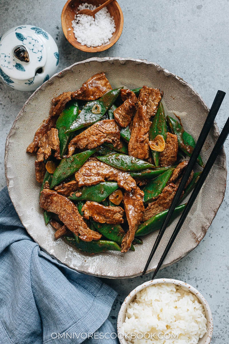 Beef and romano beans stir fry