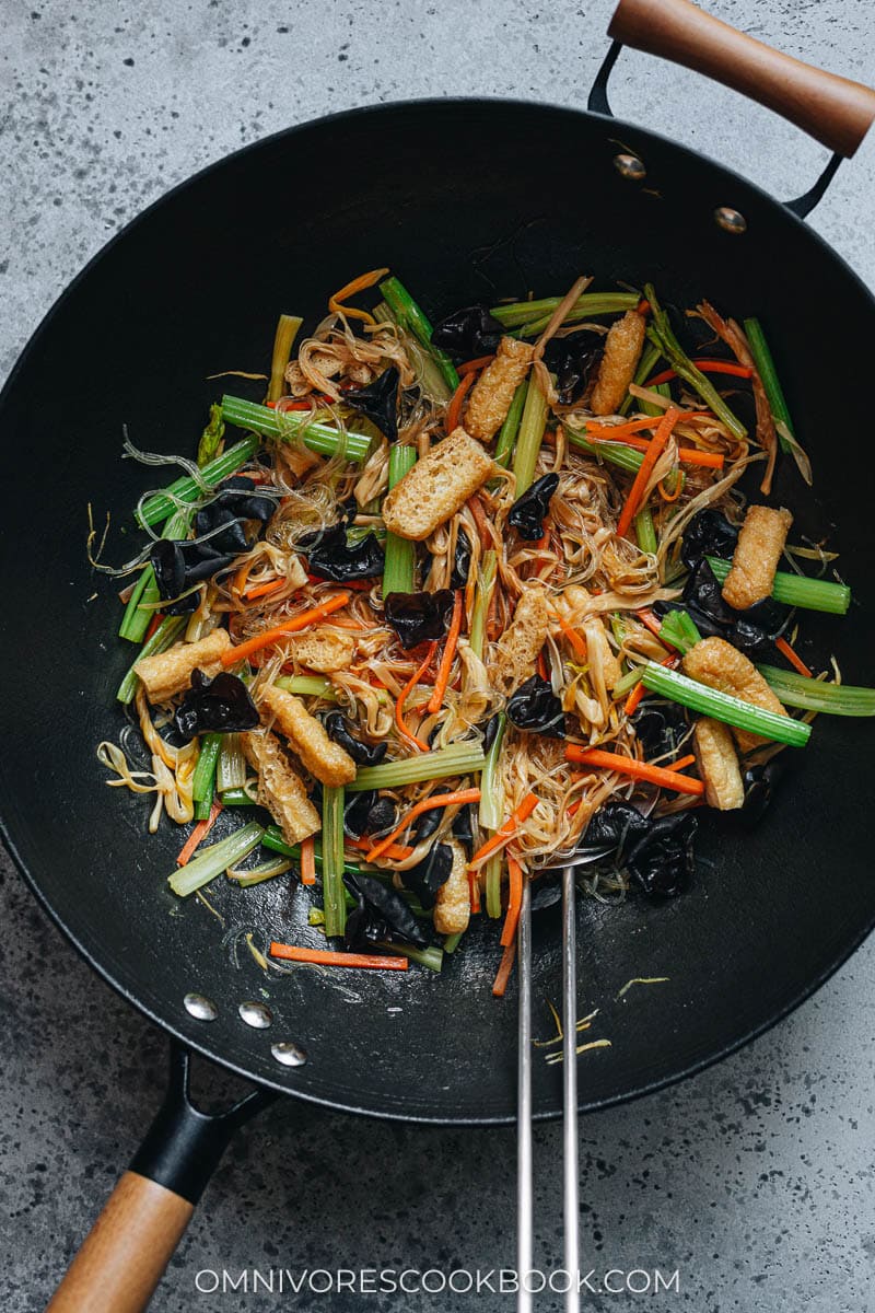 Vegetable stir fry in a wok